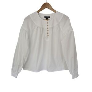 J. Crew Shirred‎ Popover Top in Cotton Poplin Size XS White NWT CI522
